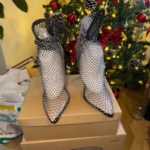 Elegant Black Mesh Rhinestone Women's Shoes size 8
